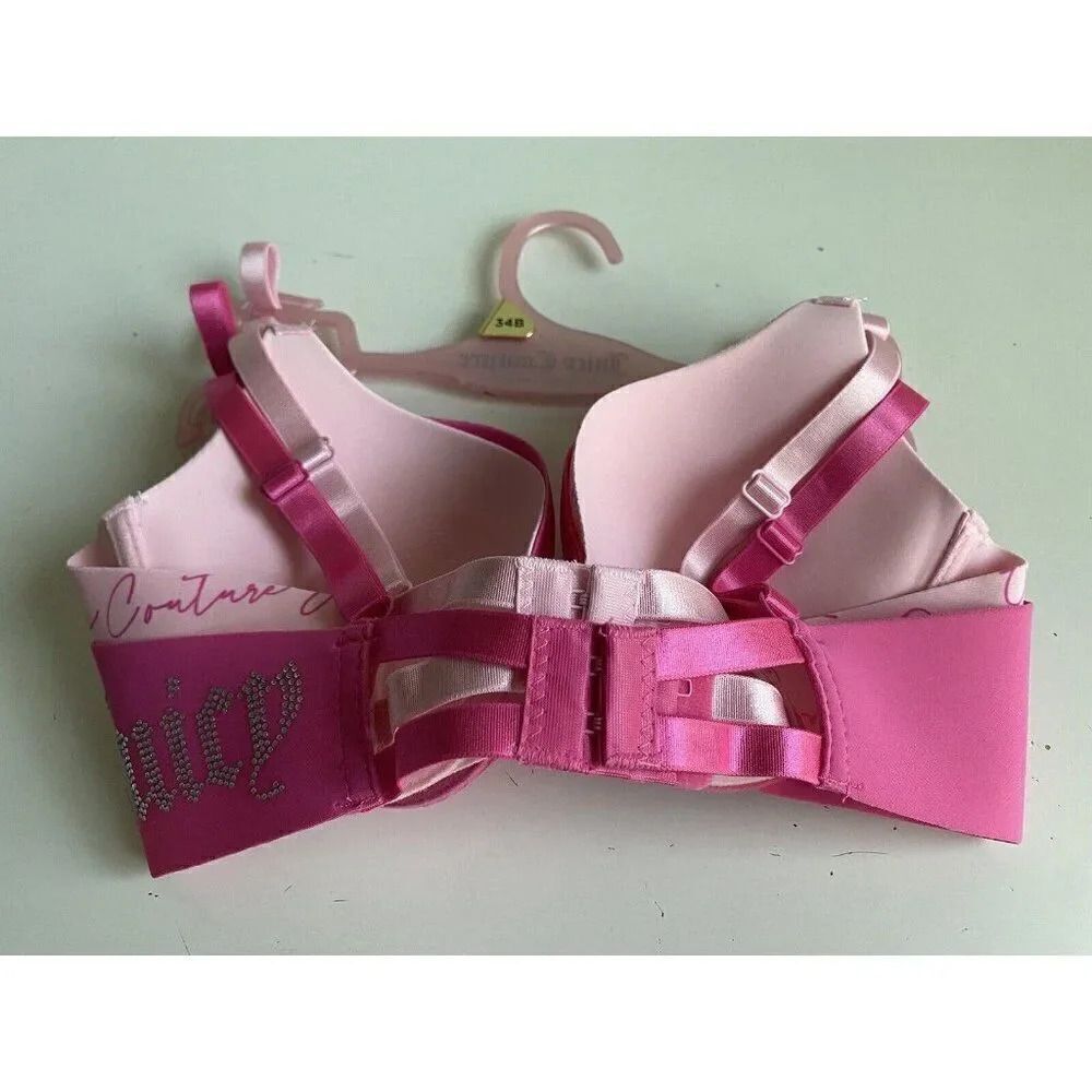 2 Pack Juicy Couture Sleek & Smooth Bra Sz 34B Lined Pink‎ Bling Logo JC5149 NEW - Picture 7 of 9